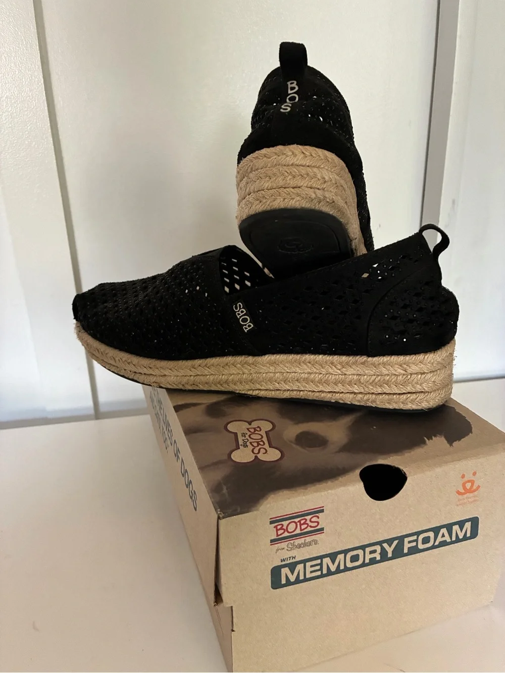 BOBS from Skechers Black Women's Rhinestone Espadrille Slip-On